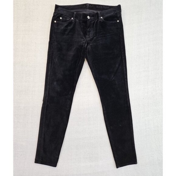 7 For All Mankind Jeans Women 32 (34x30) Black Velvet Straight Low Rise Velour - Picture 1 of 16